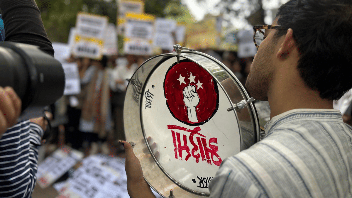 Student protesters from Jamia Millia Islamia University stage demonstration at Jantar Mantar, New Delhi | ThePrint/Zenaira Bakhsh 