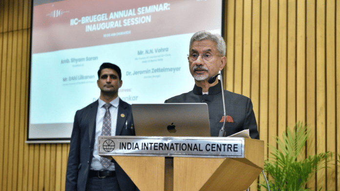 EAM Dr S Jaishankar addresses the opening ceremony of the 2nd IIC-Bruegel Annual Seminar in Delhi. | X\@DrSJaishankar