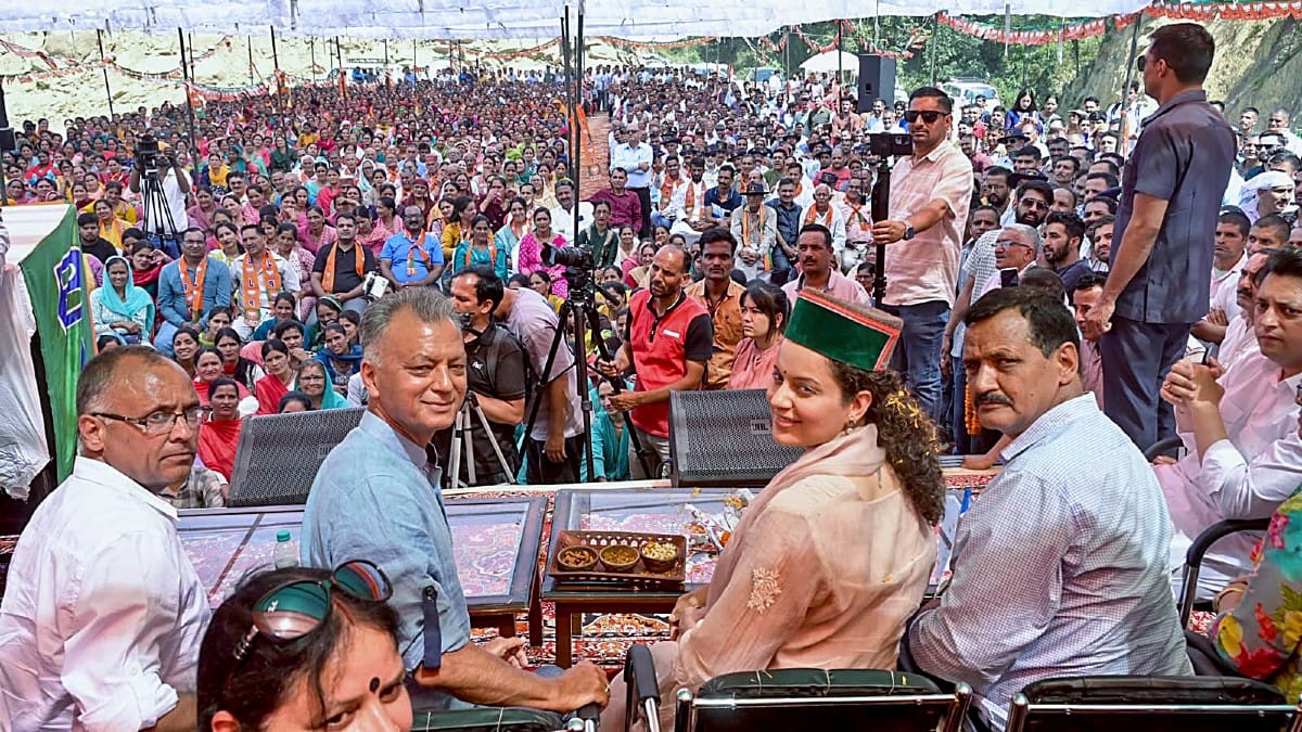 Kangana Ranaut during public meeting for Lok Sabha polls, at Kotli in Mandi | ANI