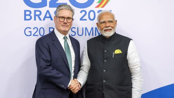 File photo of Prime Minister Narendra Modi with UK Prime Minister Keir Starmer | Photo: ANI
