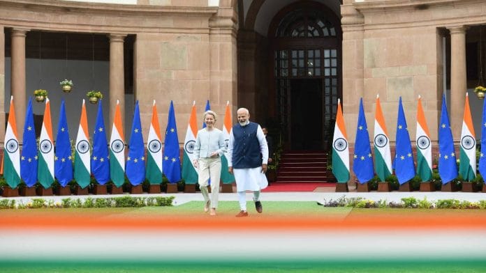 Prime Minister Narendra Modi with European Commission President Ursula von der Leyen before a meeting at Hyderabad House in New Delhi | Photo: Praveen Jain/ThePrint