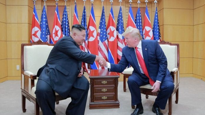 U.S. President Donald Trump and North Korean leader Kim Jong Un shake hands during a meeting at the demilitarized zone (DMZ) separating the two Koreas, in Panmunjom, South Korea | File Photo | KCNA via Reuters