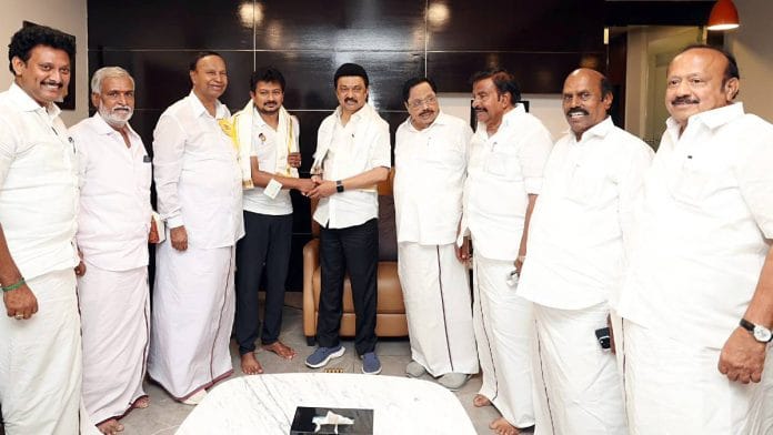 Tamil Nadu Chief Minister M.K. Stalin congratulates Udhayanidhi on being appointed as deputy CM last September | Photo: ANI