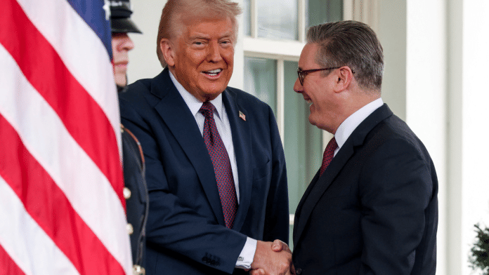 U.S. President Donald Trump and British Prime Minister Keir Starmer shake hands as they meet at the White House in Washington, D.C., U.S., February 27, 2025 | Reuters