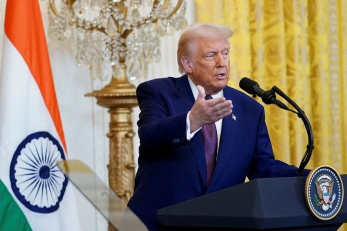US President Donald Trump speaks during the joint press conference with PM Modi after their meeting in Washington | Reuters