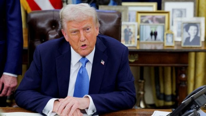 U.S. President Donald Trump looks on, on the day he signs an executive order in the Oval Office at the White House in Washington, U.S., on 31 January 2025. | File Photo | Carlos Barria | Reuters
