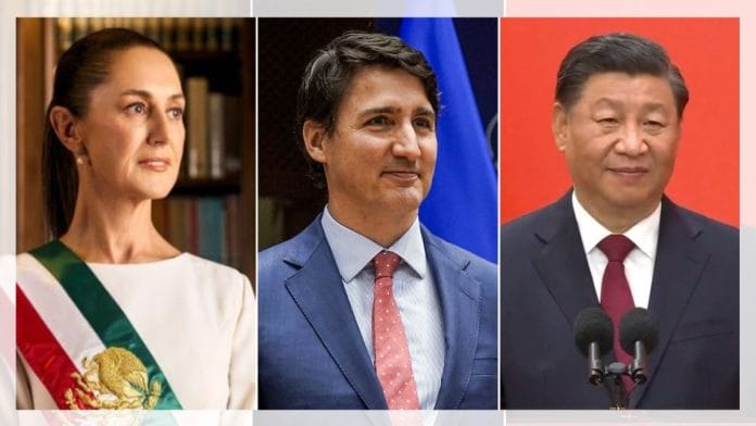 Claudia Sheinbaum, Justin Trudeau and Xi Jinping | Commons/X