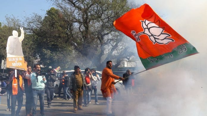 Celebrations outside BJP headquarters in Delhi | Suraj Singh Bisht | ThePrint