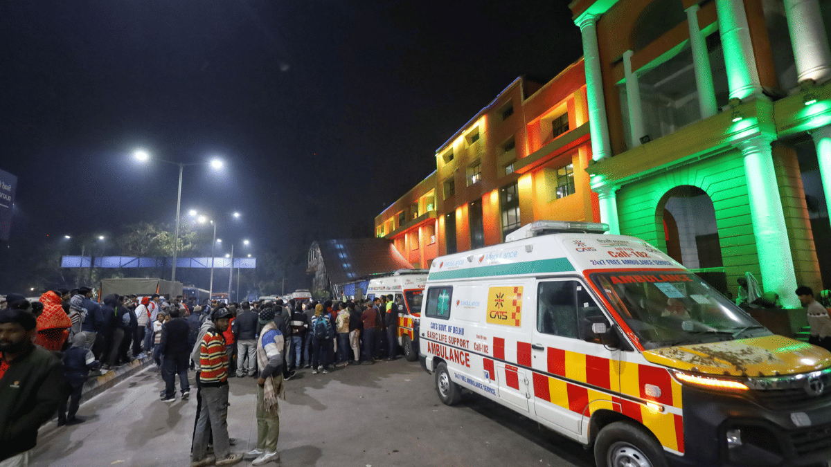An ambulance outside New Delhi railway station, Sunday | Manisha Mondal | ThePrint