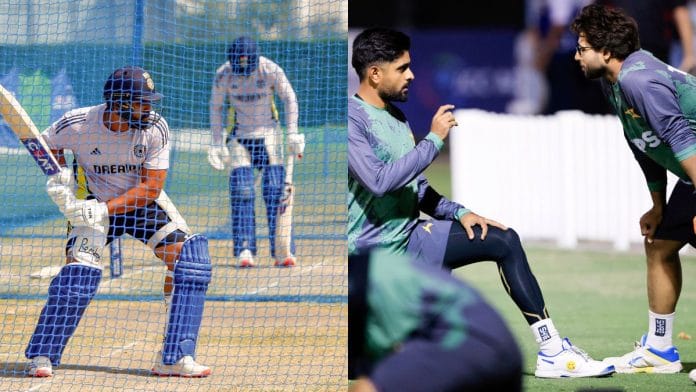 The India & Pakistan squads at their respective training sessions ahead of Sunday's match in Dubai | ANI