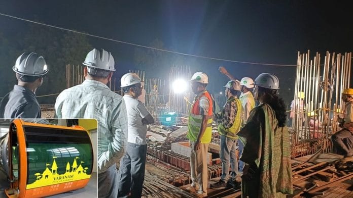 Construction in the ropeway project in Varanasi. | National Highways Logistics Management Limited/ @Official_NHLML/ X