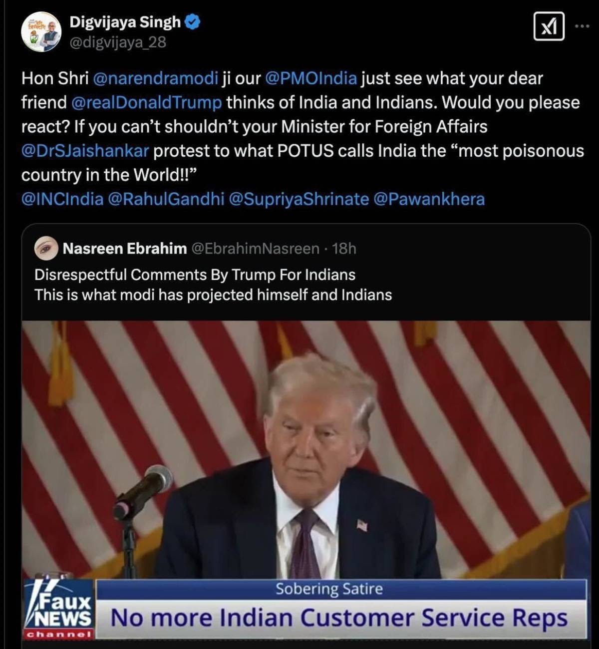 A screengrab of Digvijaya Singh's X post, which was later deleted