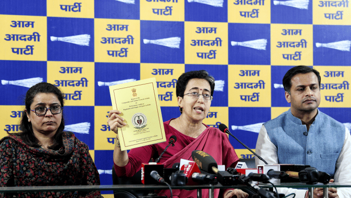 Former Delhi CM and Assembly LOP Atishi addresses the media on CAG Report tabled in the Delhi Legislative Assembly, in New Delhi on Tuesday. Party Chief National Spokesperson Priyanka Kakkar and party leader Jasmine Shah also present, 25 February, 2025 | ANI