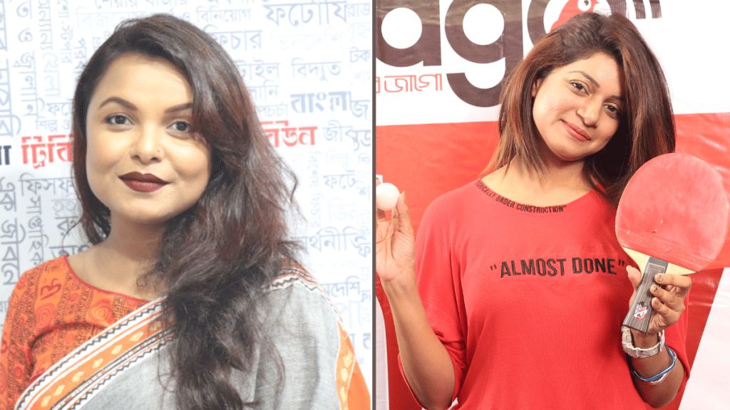 Awami League supporter & actors Meher Afroz Shaon (left) and Sohana Saba (right)