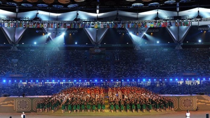 Artistes perform a cultural programme at the opening ceremony of the Commonwealth Games 2010-Delhi at Jawaharlal Nehru Stadium. | Commons