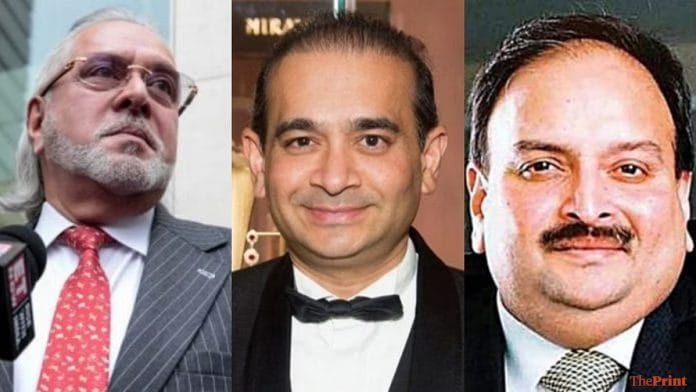 File photo of fugitive businessmen Vijay Mallya, Nirav Modi, and Mehul Choksi