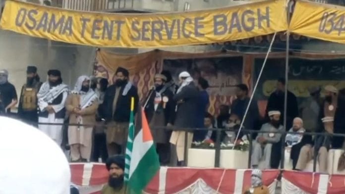 Screengrab of unverified video featuring Hamas, Jaish, and LeT representatives in Rawalakot, PoK | Photo via X: Sidhant Sibal @sidhant