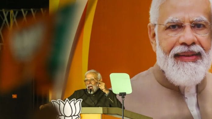 Prime Minister Narendra Modi speaking at BJP HQ in New Delhi | Suraj Singh Bisht | ThePrint