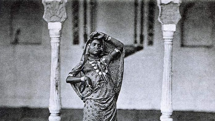 Nautch girl, picture postcard from Roessler & Co, Calcutta, 1860