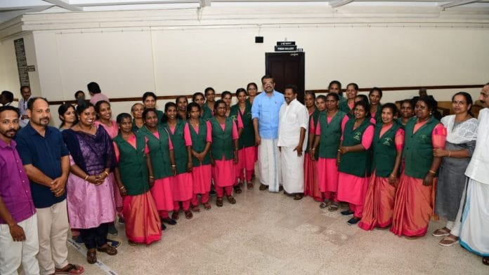 Members of Haritha Karma Sena with M.B. Rajesh, State Minister for Local Self-Governments and Excise of Kerala, in Legislative Assembly in February 2023 | Photo: Special arrangement