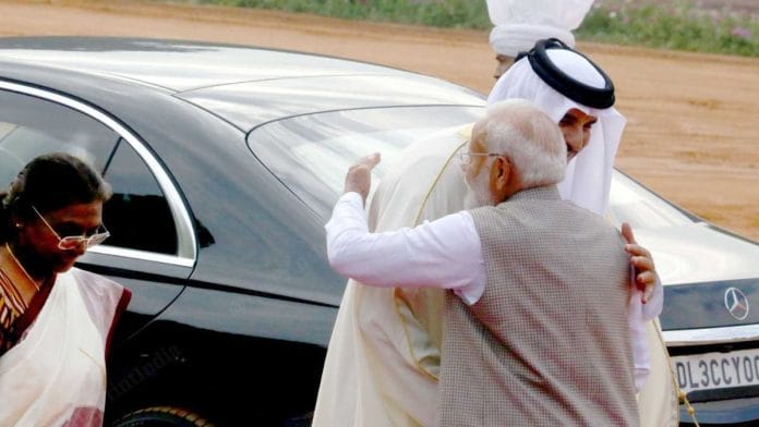 PM Modi and President Murmu with the Amir of Qatar, Sheikh Tamim Bin Hamad Al-Thani. | Praveen Jain | ThePrint