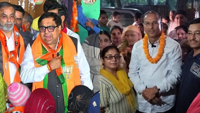 File photos of BJP's Harish Khurana (L) and AAP's incumbent MLA in Delhi's Moti Nagar, Shivcharan Goel (R) | X