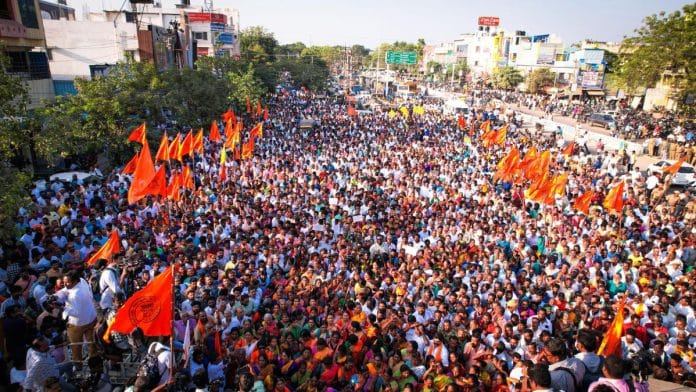 Members of Tamil Nadu-based religious group Hindu Munnani protesting in Madurai earlier this week | X: @hindumunnani_tn