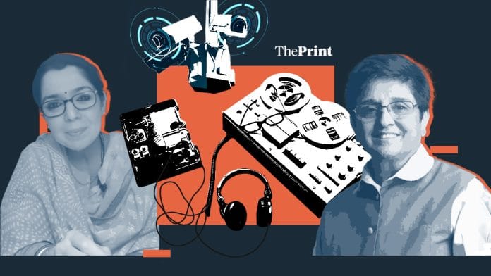 Kiran Bedi (R) and daughter Saina (L) | Illustration: Shruti Naithani | ThePrint