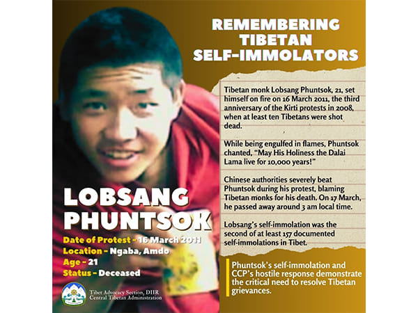 Tibetan Monk Lobsang Phuntsok remembered on 14th anniversary of self-immolation