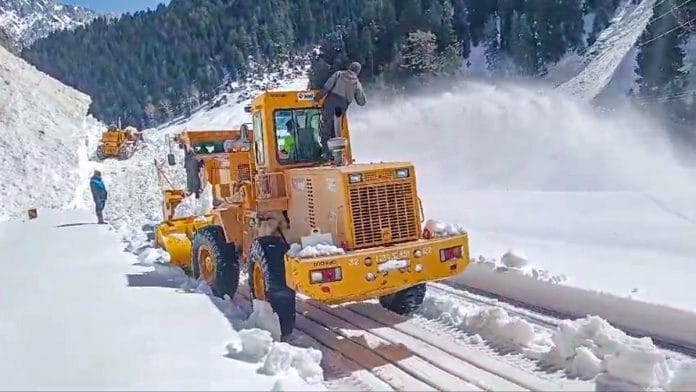 File photo of BRO personnel clearing road at Zojila Pass | Representational image | ANI