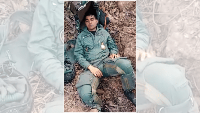 Pilot of a Jaguar aircraft of the Indian Air Force (IAF) that crashed, in Panchkula district, Haryana, Friday, March 7, 2025. Pilot ejected safely | PTI
