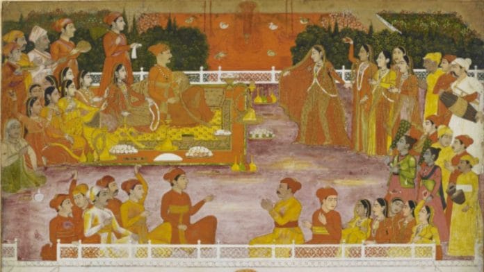 Historic painting of Holi celebrations during Mughal rule; Ganga-Jamuni Tehzeeb