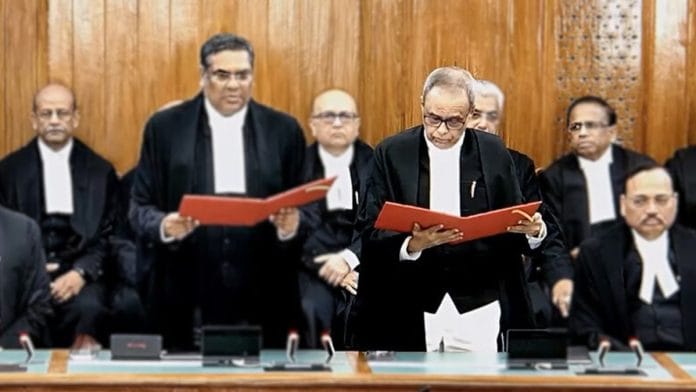 Justice Joymalya Bagchi takes the oath of office as a judge of the Supreme Court, in New Delhi on 17 March. | ANI