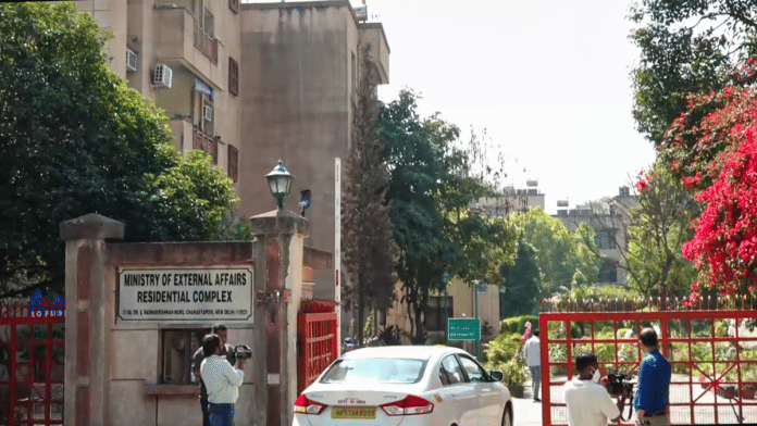 The MEA residential complex after the IFS officer ended his life allegedly by jumping from a building in Delhi’s Chanakyapuri on Friday | PTI