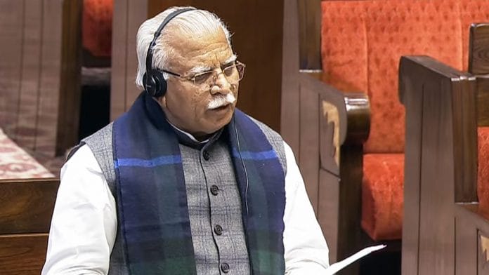 File photo of Union Minister Manohar Lal addressing Parliament | Representational image | ANI
