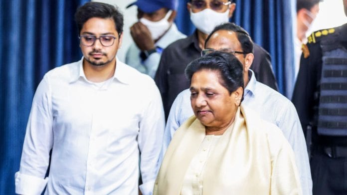 A file photo of BSP chief Mayawati with her nephew Akash Anand. | ANI
