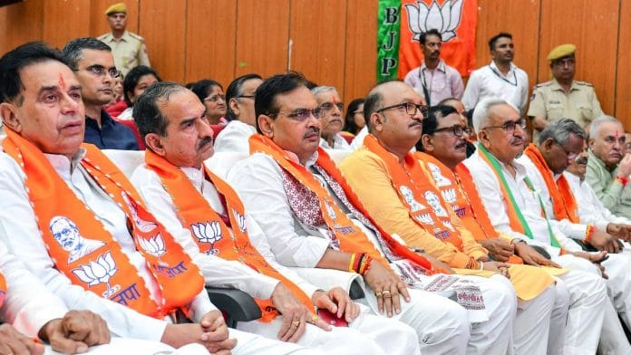 File photo of Rajasthan Chief Minister Bhajanlal Sharma with BJP state president Madan Rathore and other party leaders in Jodhpur | ANI