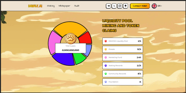 Crypto website displaying a structured tokenomics distribution