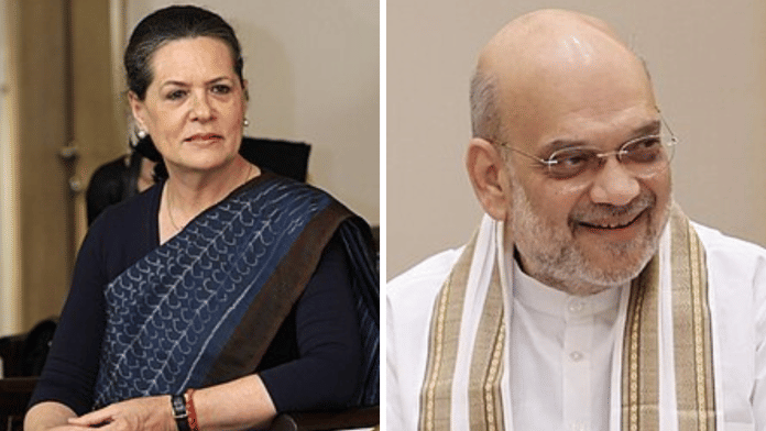 Member of Rajya Sabha Sonia Gandhi (L) and Home Minister Amit Shah (R) | Commons