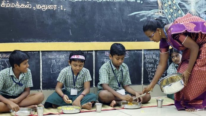 Students eating breakfast at Adimulam school in Madurai | Representational image | ANI
