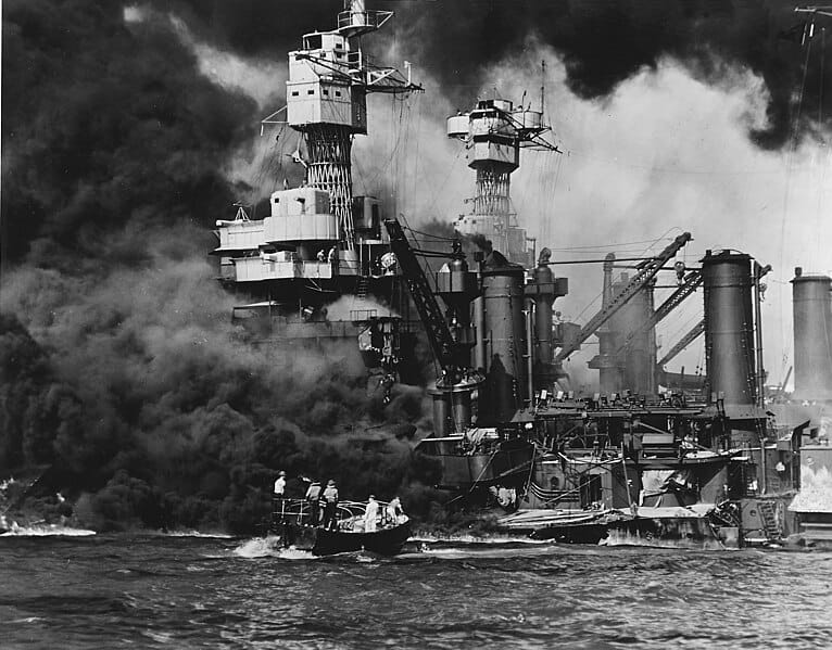 US Navy battleship USS West Virginia burning at Pearl Harbor in 1941 | Wikimedia Commons 