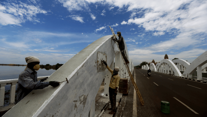 File photo of workers repainting a bridge in Chennai, the capital of Tamil Nadu | ANI