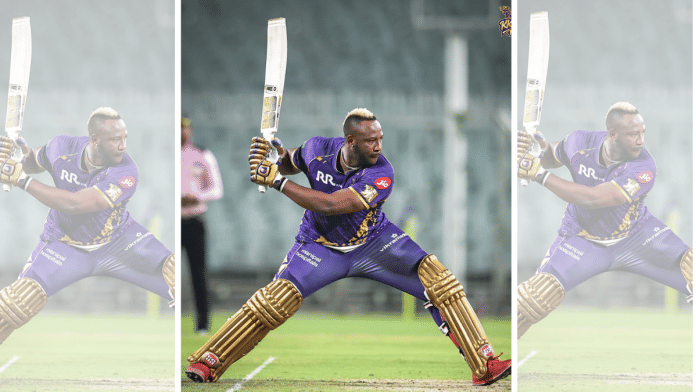 KKR all-rounder Andre Russell goes all out during an IPL batting session | X/@KKRiders