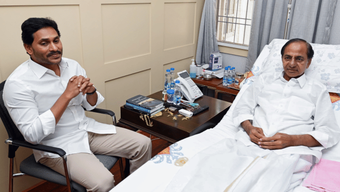 File photo of YSRCP chief Jagan Mohan Reddy with BRS founder K. Chandrashekar Rao | ANI
