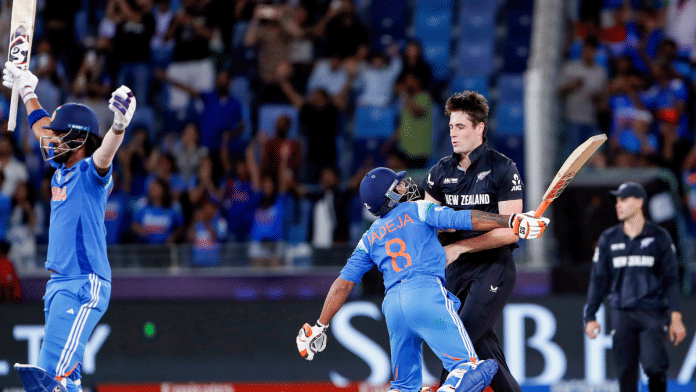 India's KL Rahul and Ravindra Jadeja celebrate the team's win in the ICC Champions Trophy 2025 final in Dubai | ANIq