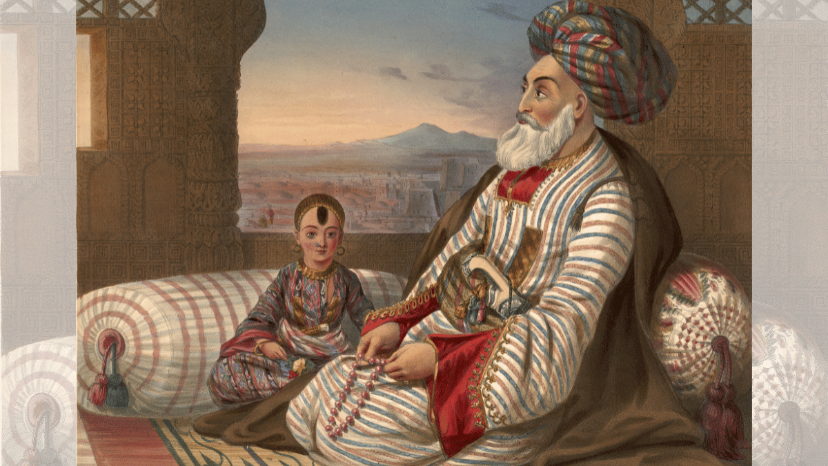 Painting of Dost Mohammed Khan, the ruler of Afghanistan (1826–63) , with his son | Commons/The British Library 
