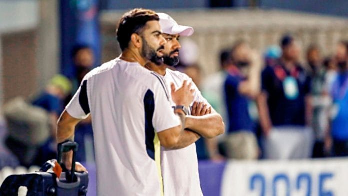 India's captain Rohit Sharma and Virat Kohli during a practice session ahead of the ICC Champions Trophy 2025 final match against New Zealand in Dubai | ANI