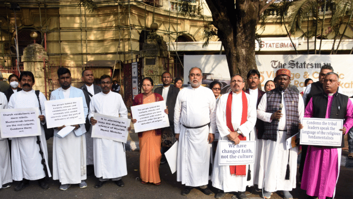File photo of a Kolkata protest demanding action against the attack on the church in Chhattisgarh's Narayanpur Christian community | ANI