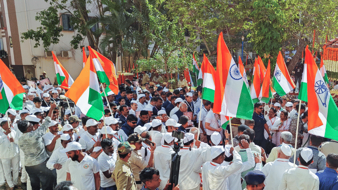 File photo of Congress workers at a party event in Belagavi, Karnataka | ANI