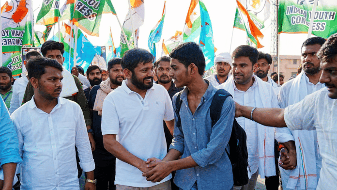NSUI national in charge Kanhaiya Kumar interacts with a youth during his ongoing yatra in Bihar | X/@kanhaiyakumar
